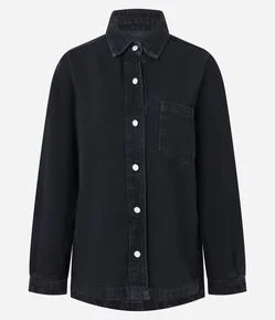 Camisa Oversized em Jeans com Botões Frontais