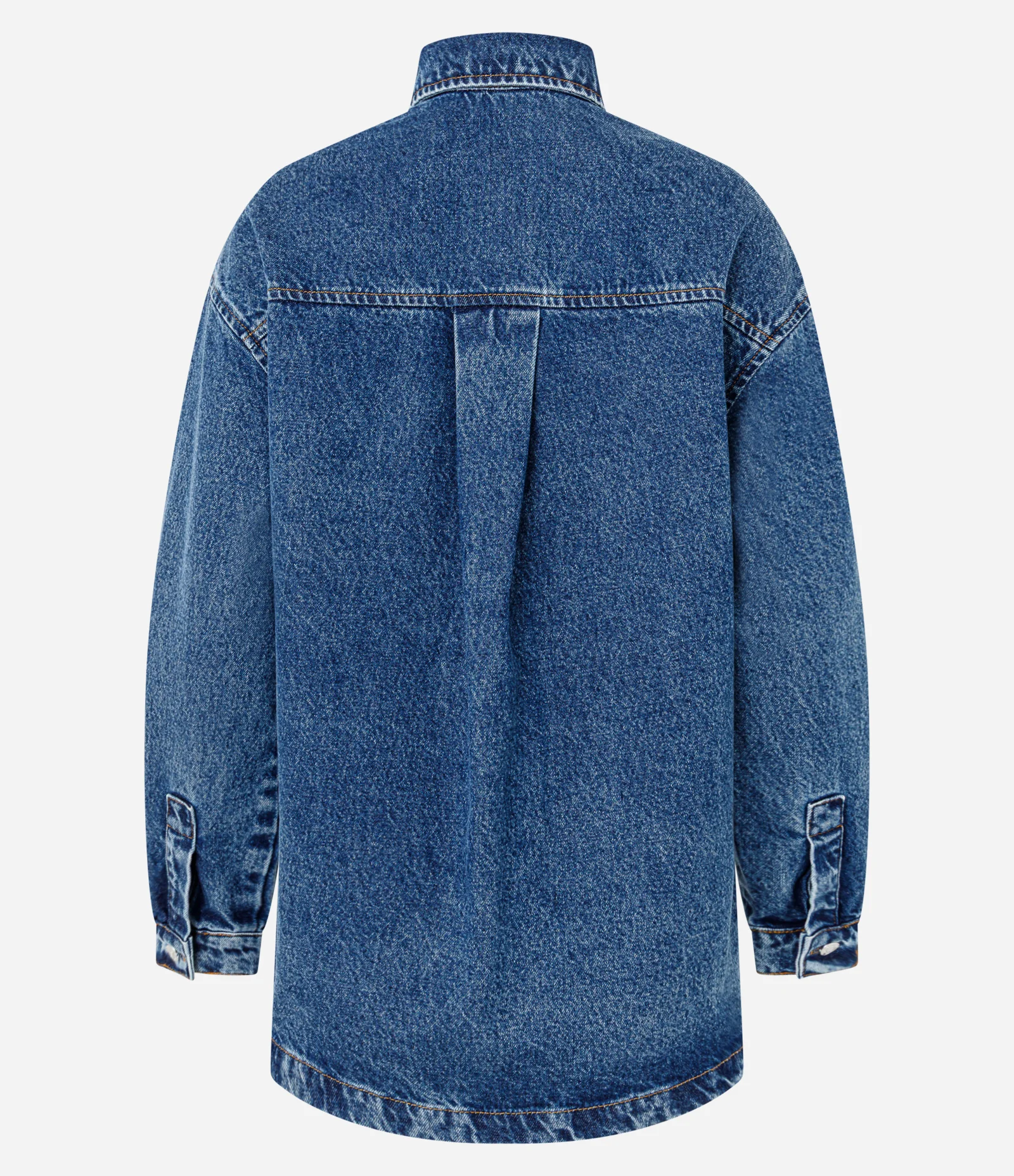 Camisa Oversized em Jeans com Botões Frontais Azul Médio 7