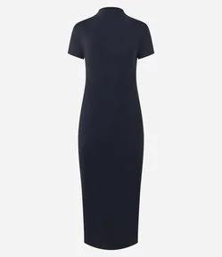 Vestido Tubinho Básico com Gola Alta e Fenda Traseira