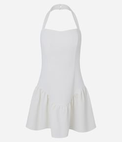 Vestido Curto em Alfaiataria com Decote U e Babado na Barra