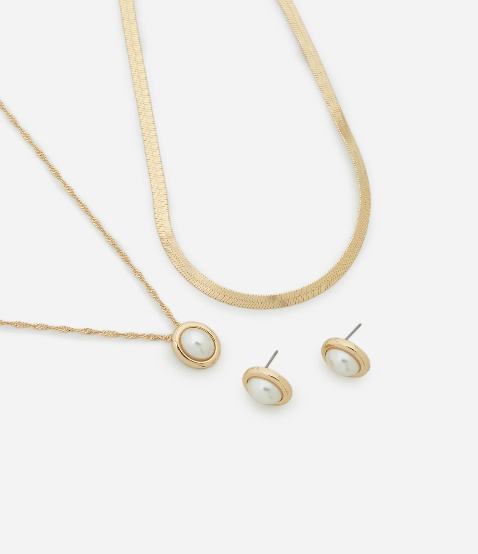 Conjunto de Colar Camadas e Brincos com Pérola Aplicada Dourado 2