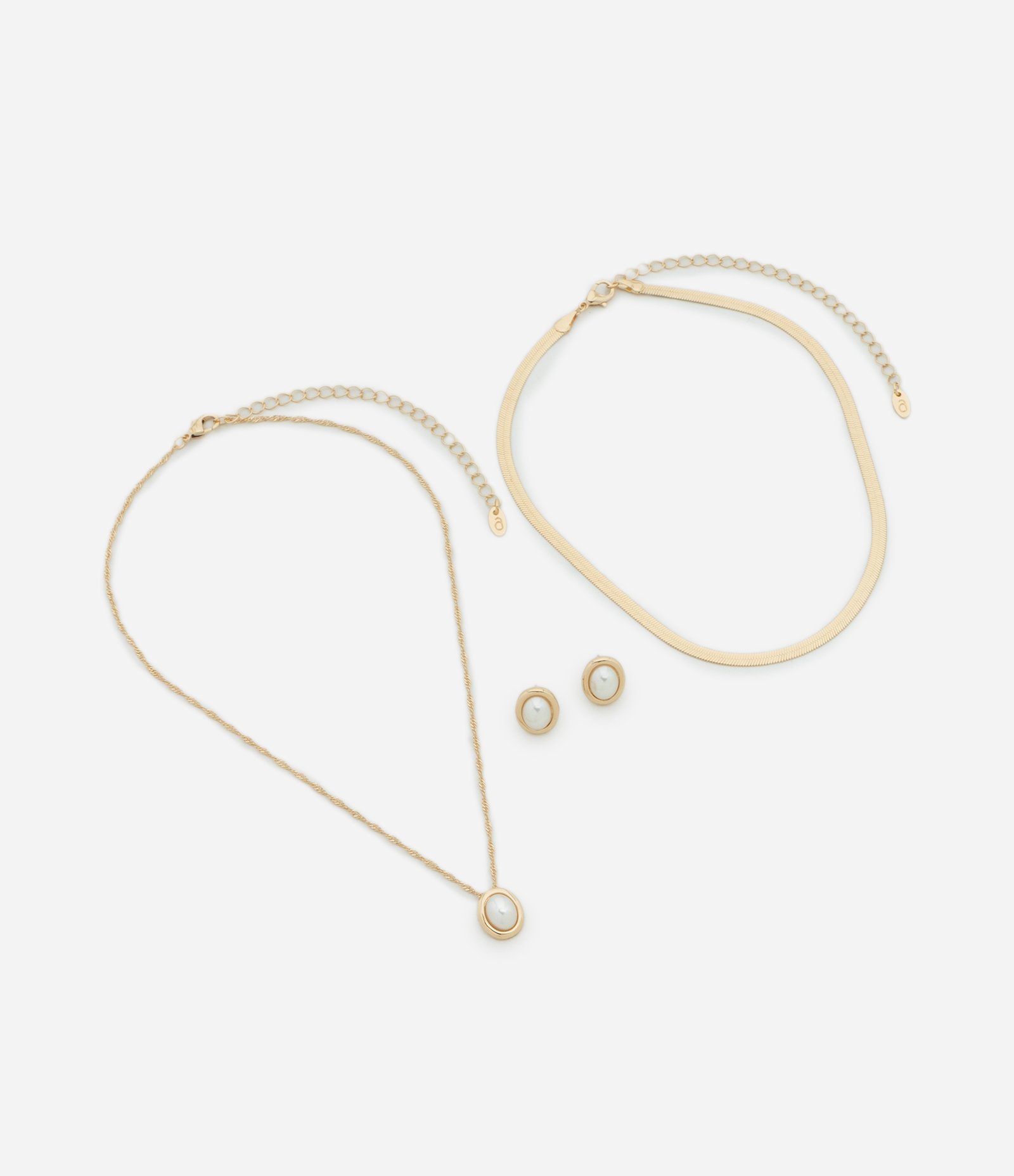 Conjunto de Colar Camadas e Brincos com Pérola Aplicada Dourado 3