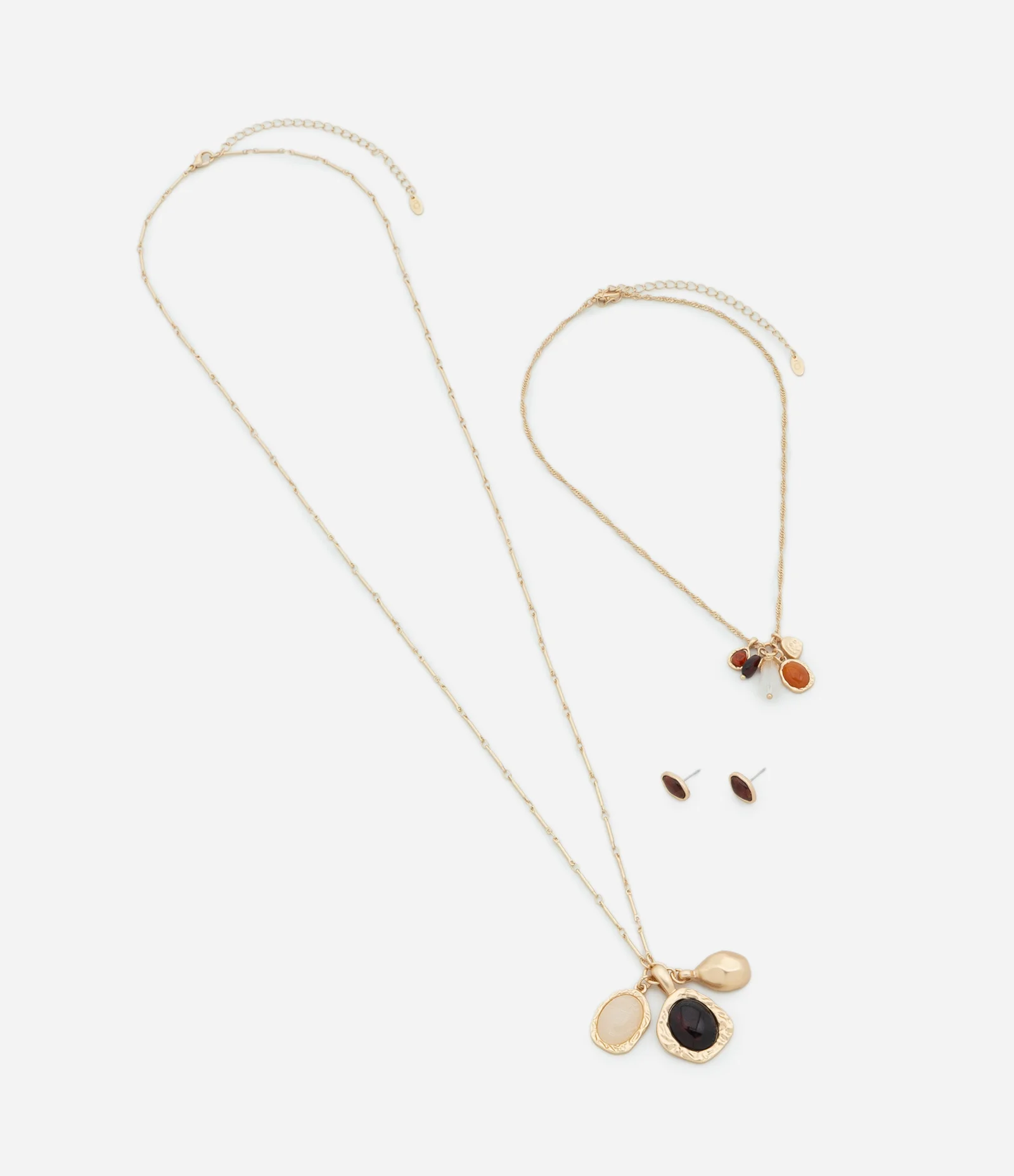 Conjunto de Colar Camadas e Brinco Pequeno Resinado Multicores 2