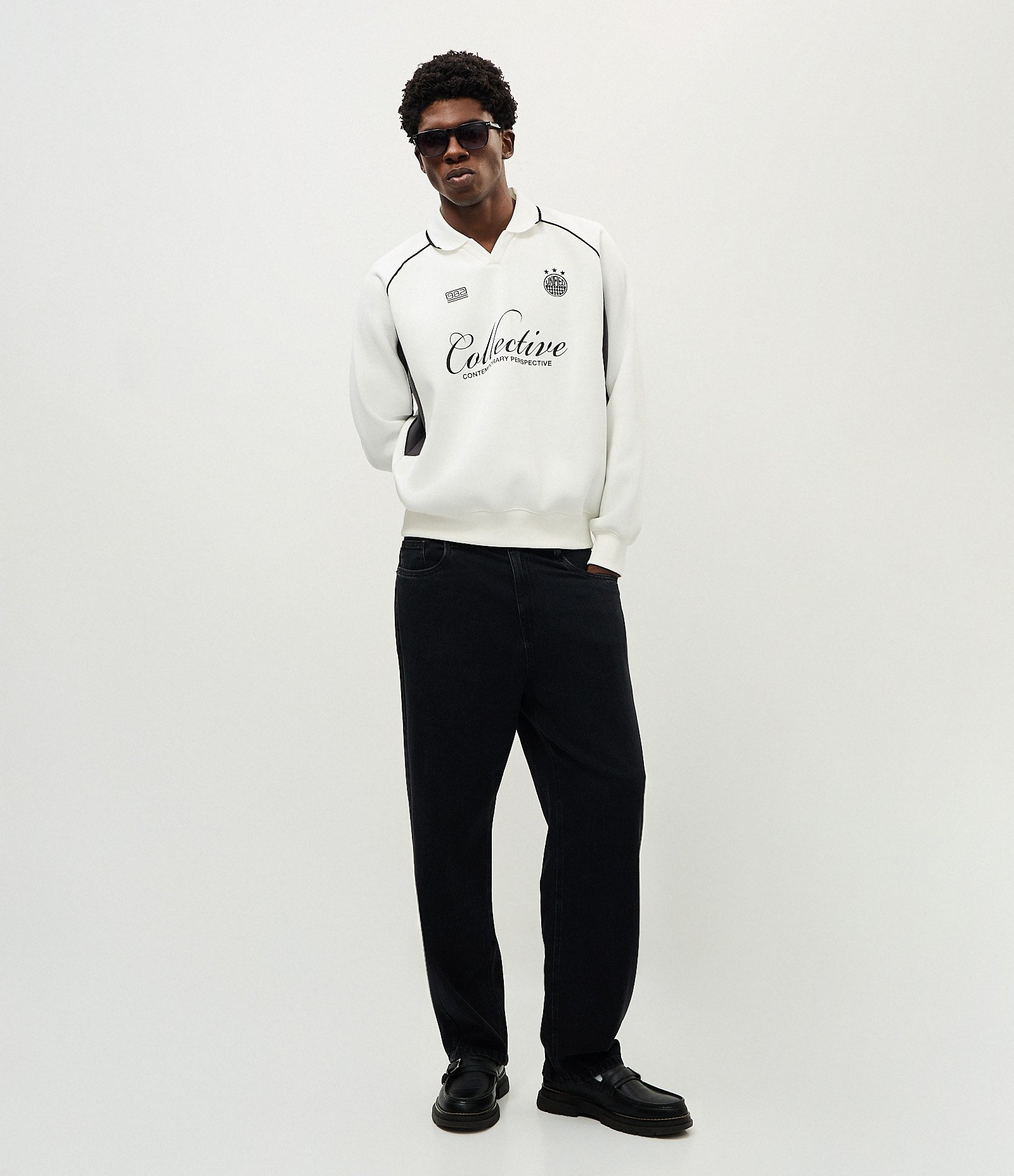 Blusão Boxy com Felpa Esportivo e Gola Polo Branco 2