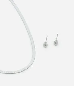 Conjunto de Colar Curto Fita Italiana e Brinco Gota