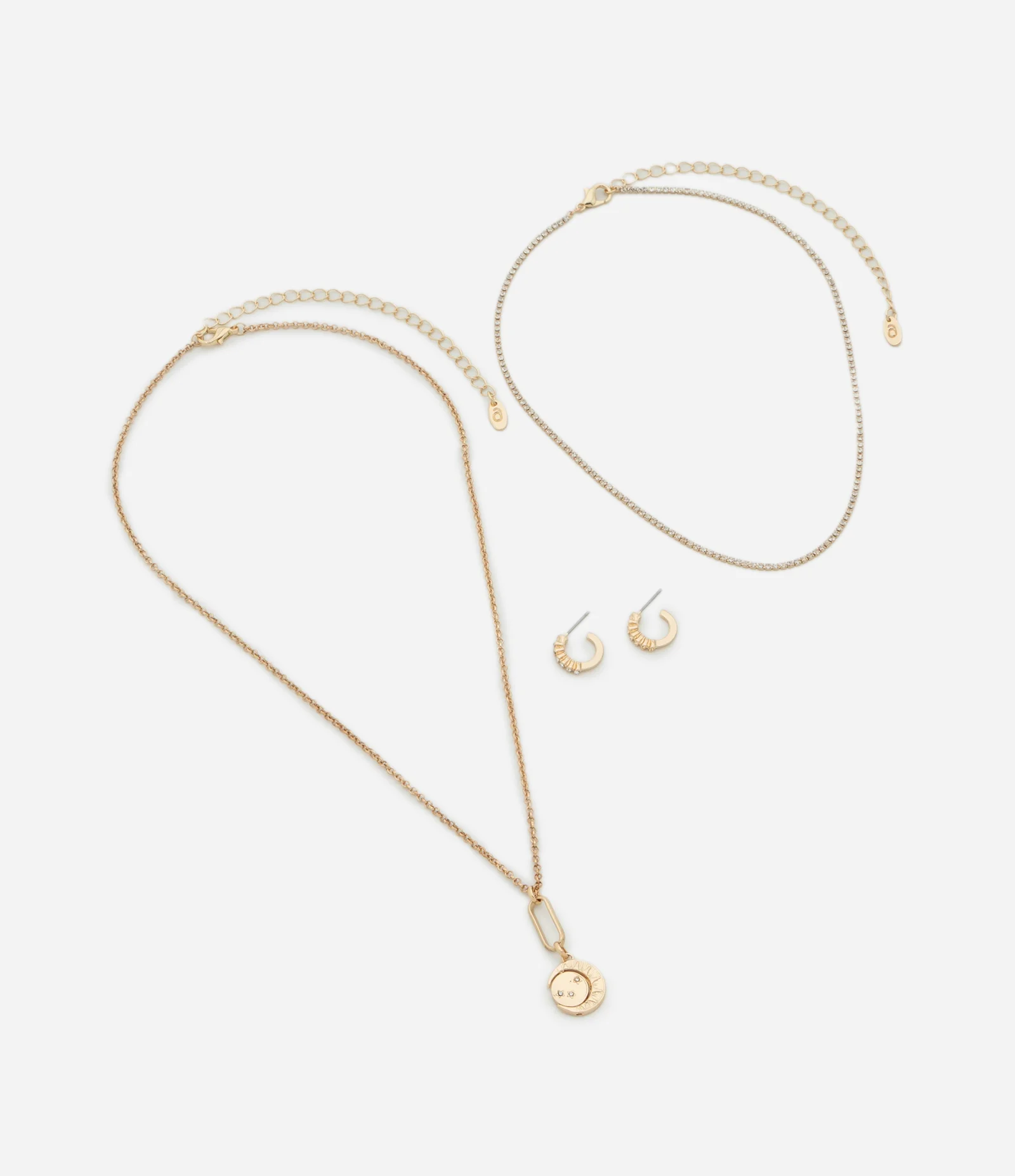 Conjunto de Colar Camadas com Pingente Místico e Brincos Dourado 2