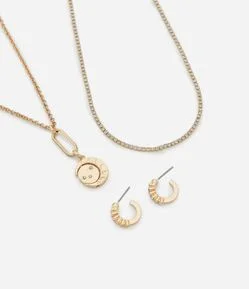 Conjunto de Colar Camadas com Pingente Místico e Brincos