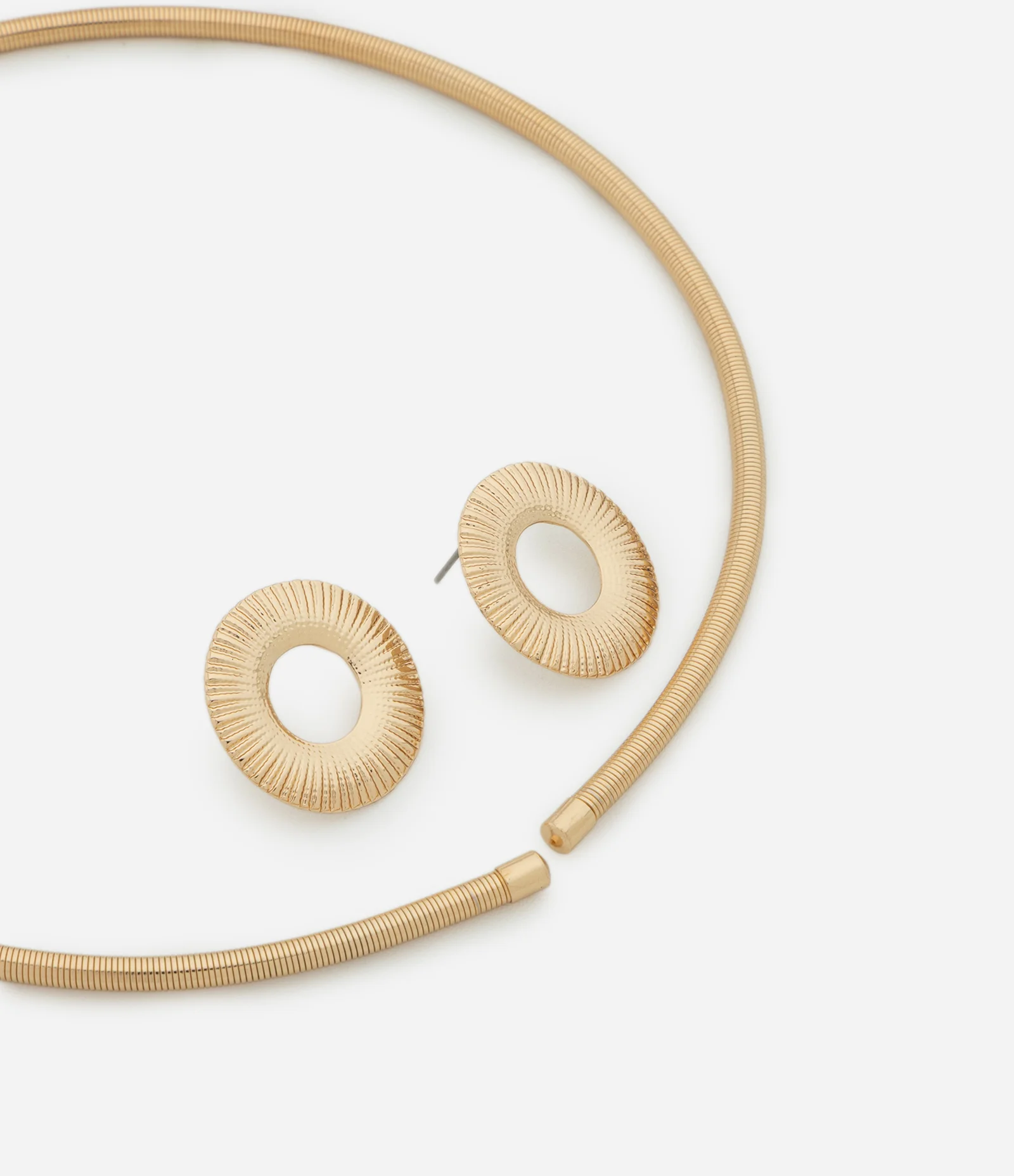 Conjunto de Gargantilha Rígida e Brincos Botão Dourado 1