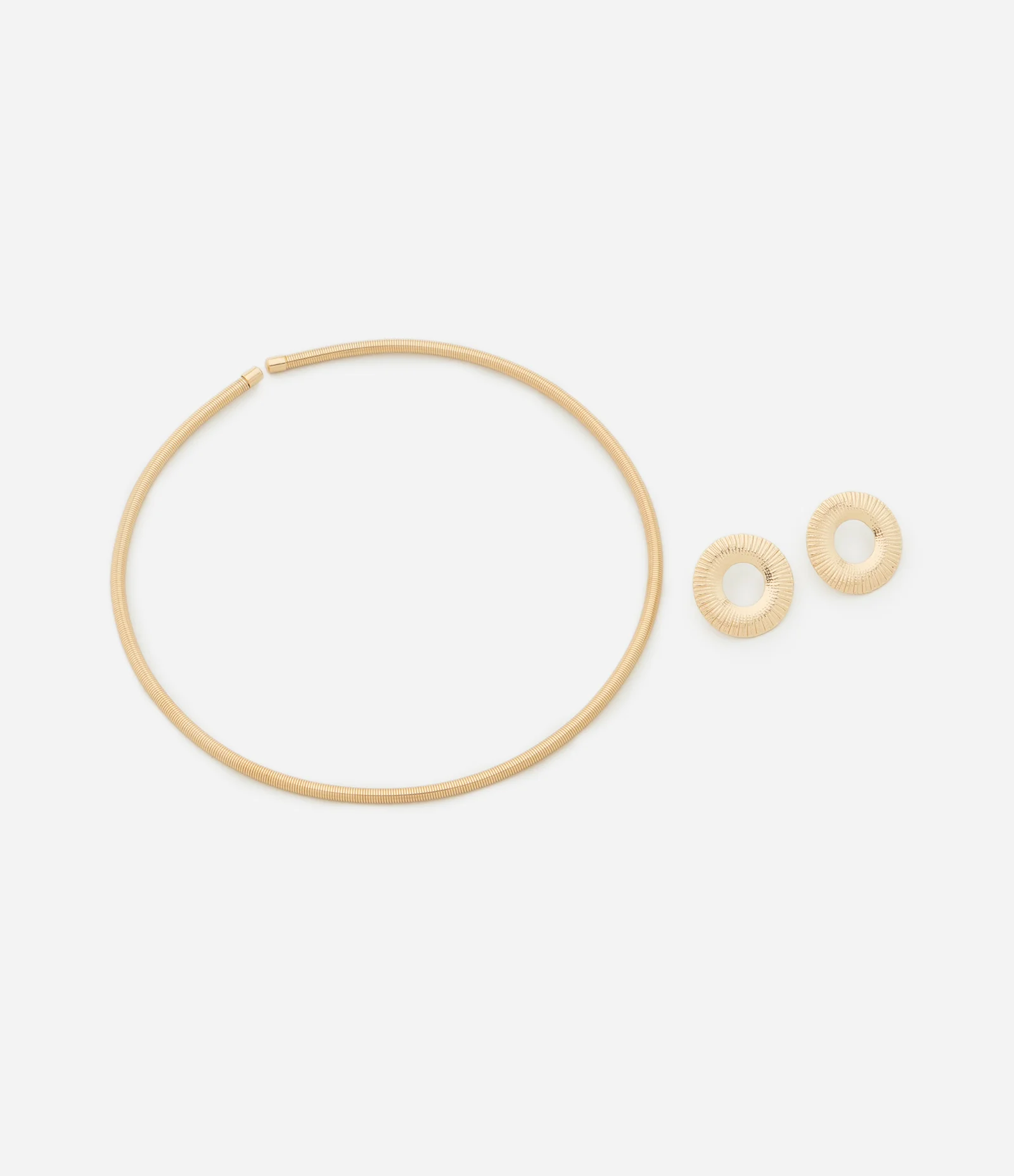 Conjunto de Gargantilha Rígida e Brincos Botão Dourado 2