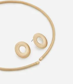 Conjunto de Gargantilha Rígida e Brincos Botão