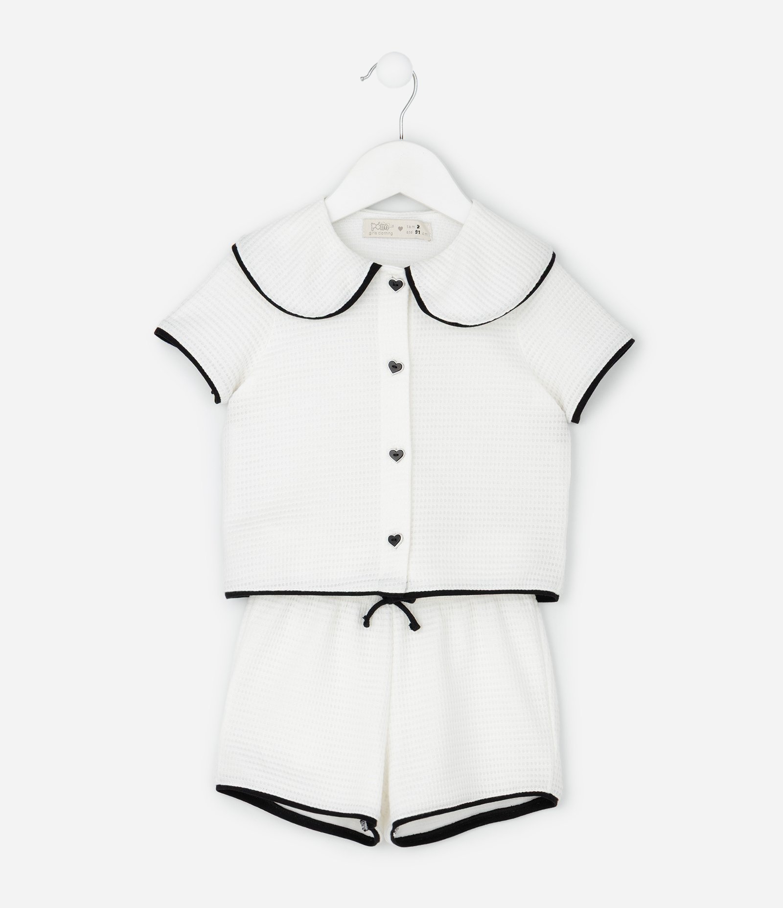 Conjunto Infantil com Blusa Gola Boneca e Short Texturizado – Tam 1 a 5/6 Anos Branco 1