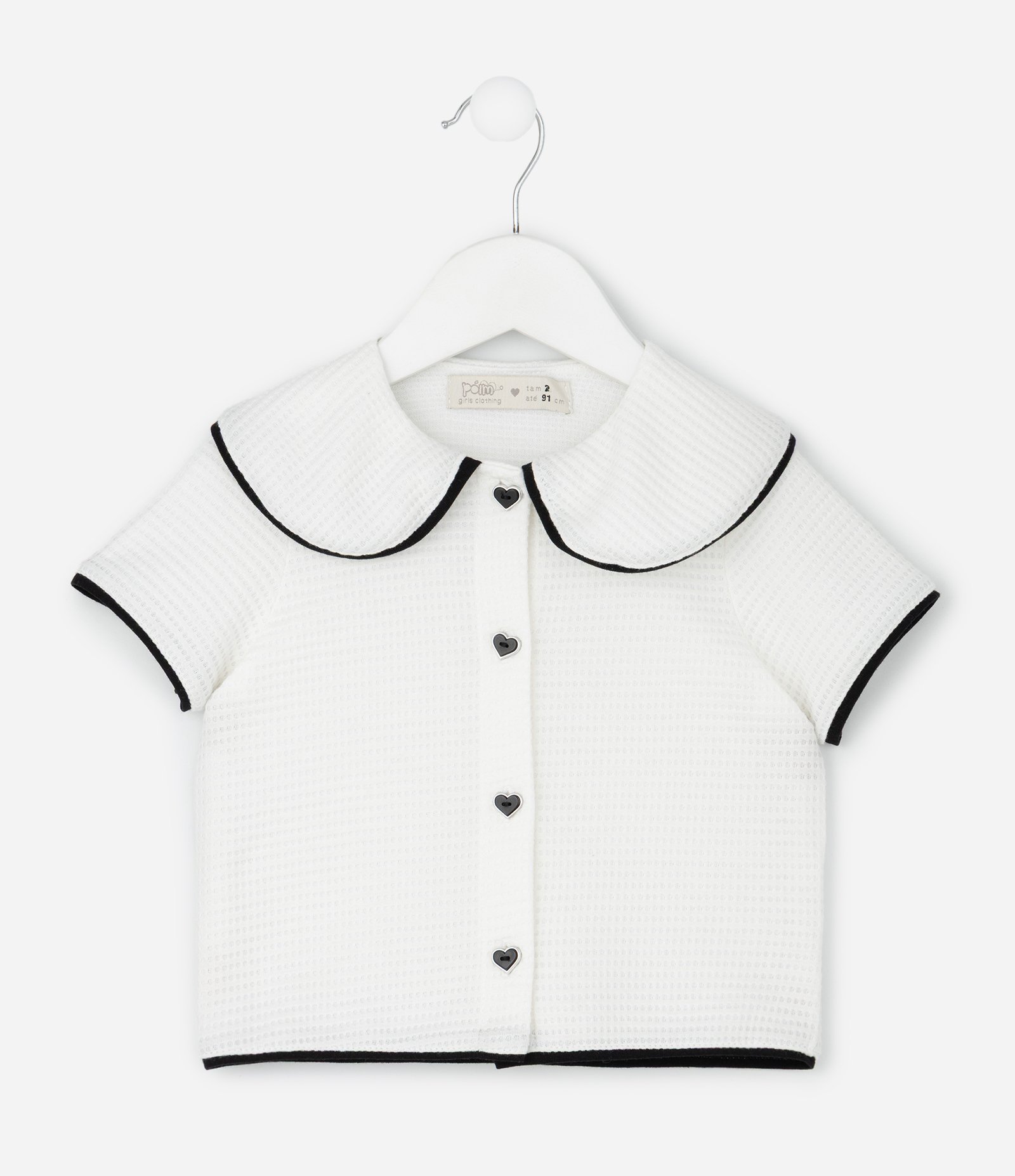 Conjunto Infantil com Blusa Gola Boneca e Short Texturizado – Tam 1 a 5/6 Anos Branco 2
