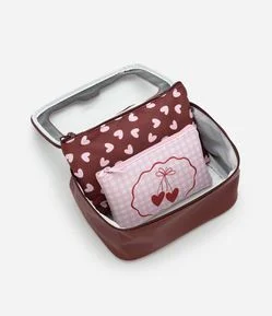 Kit 03 Nécessaires com Estampa de Corações