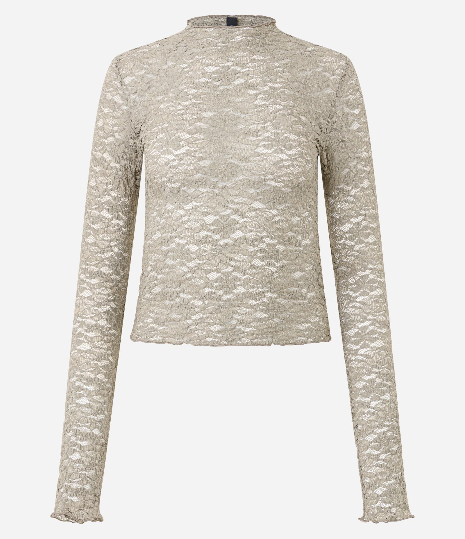 Blusa Manga Longa em Renda Texturizada Bege 5