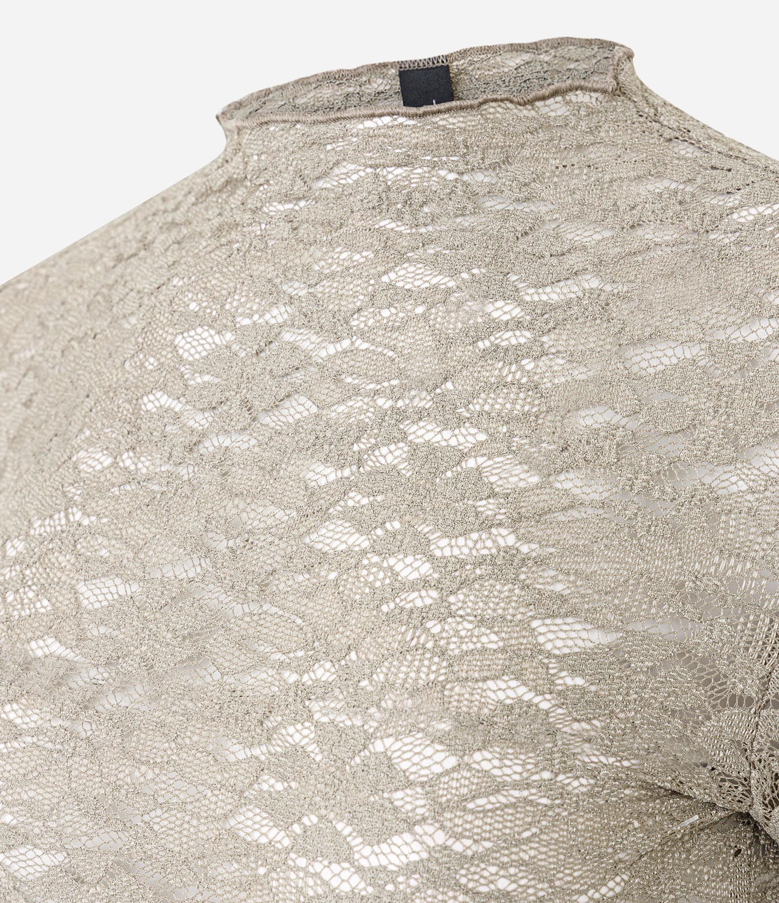 Blusa Manga Longa em Renda Texturizada Bege 6