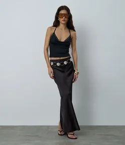 Saia New Midi em Cetim com Fenda