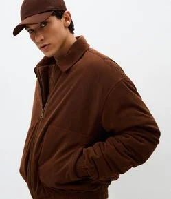 Jaqueta  Bomber de Veludo com Gola Polo