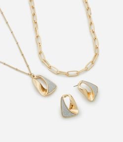 Conjunto de Colar Camadas e Brincos Escultural