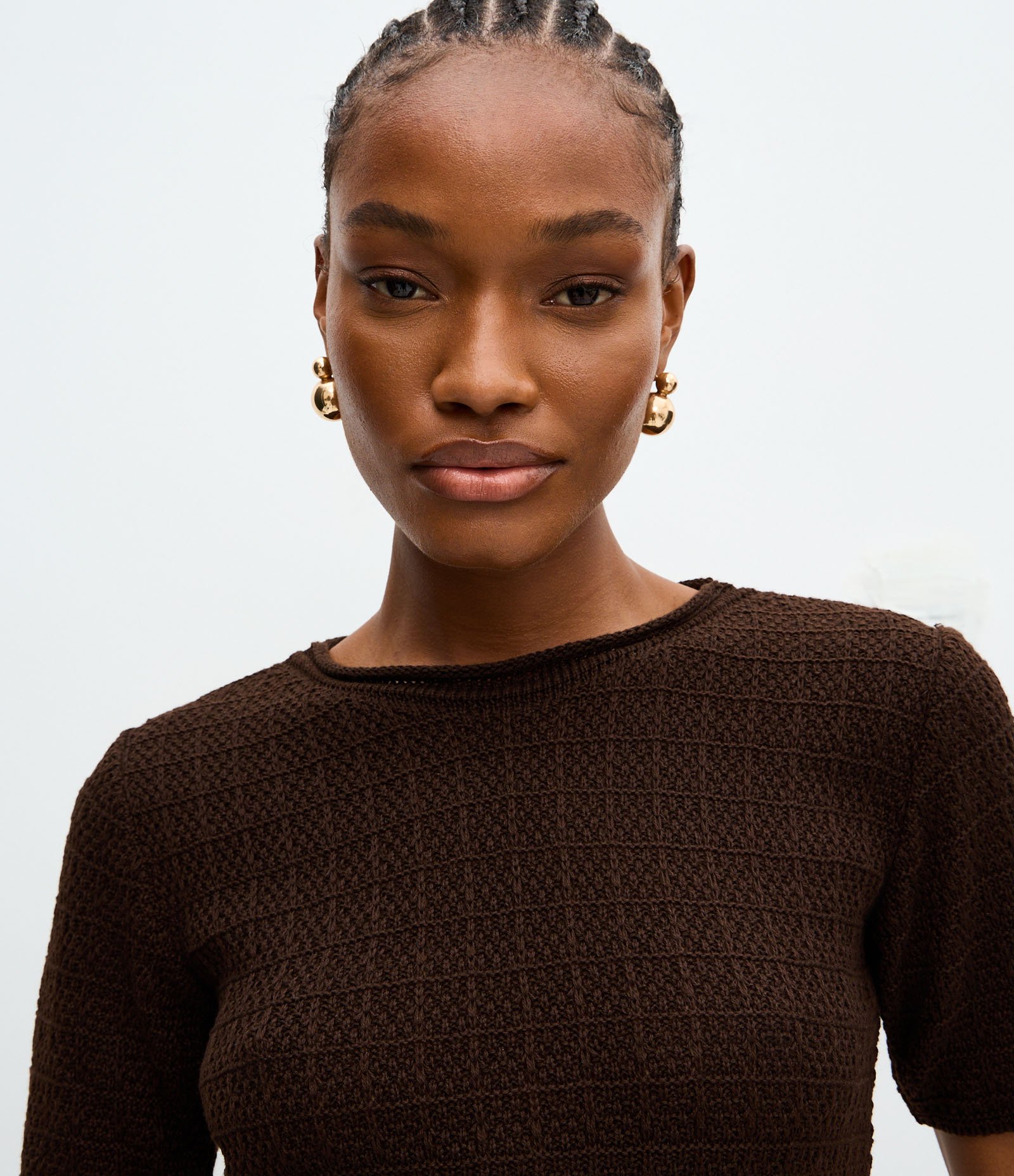 Blusa Peplum Estruturada em Tricô Marrom 3