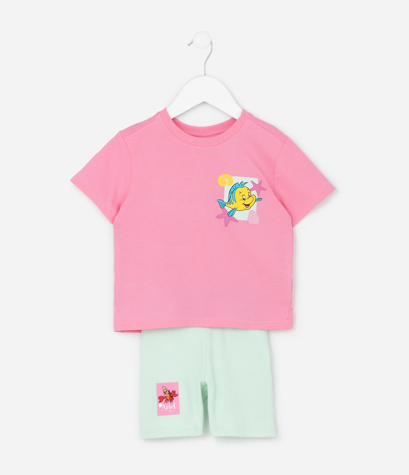 Conjunto Infantil Blusa e Short com Estampa Ariel Pequena Sereia – Tam 1 a 5/6 Rosa/Verde 1
