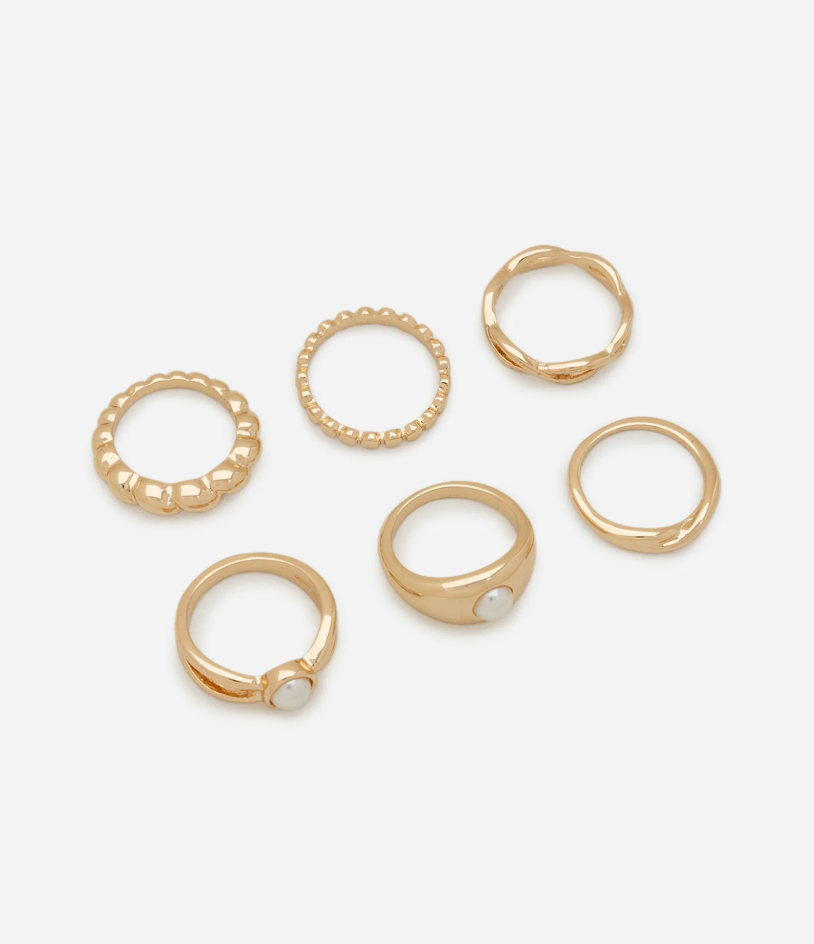 Kit 06 Anéis Delicados com Diferentes Formatos Dourado 2