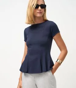 Blusa Peplum em Ponto Roma Com Mangas Curtas