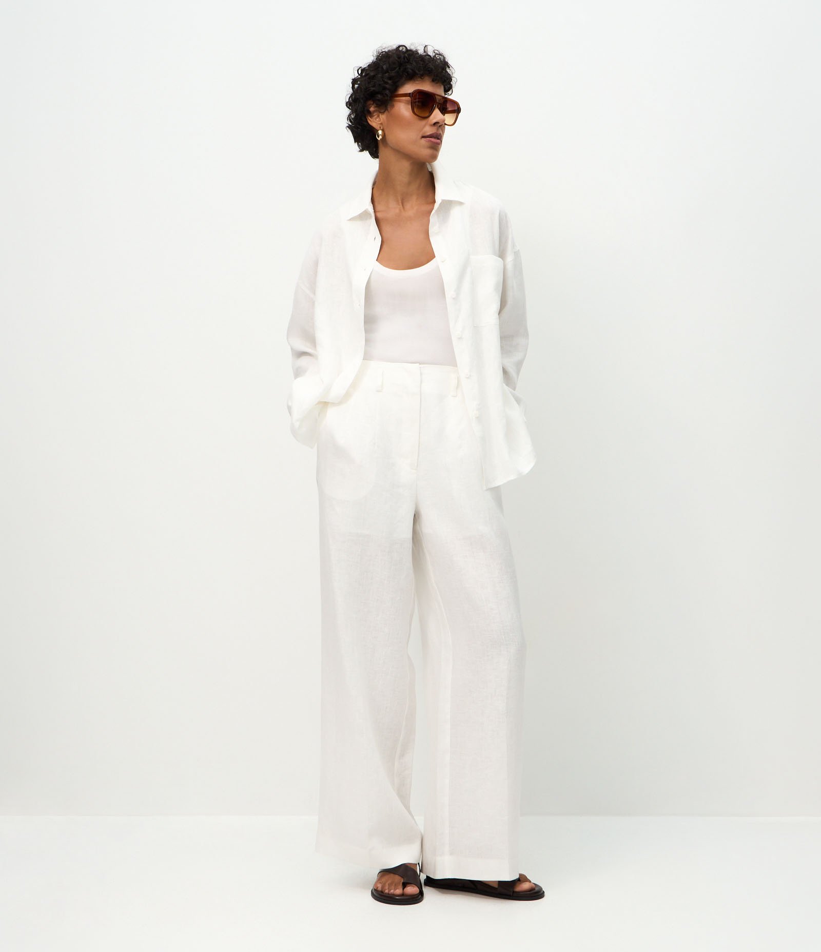 Calça Reta em Linho com Cós Elástico e Bolsos Branco 1