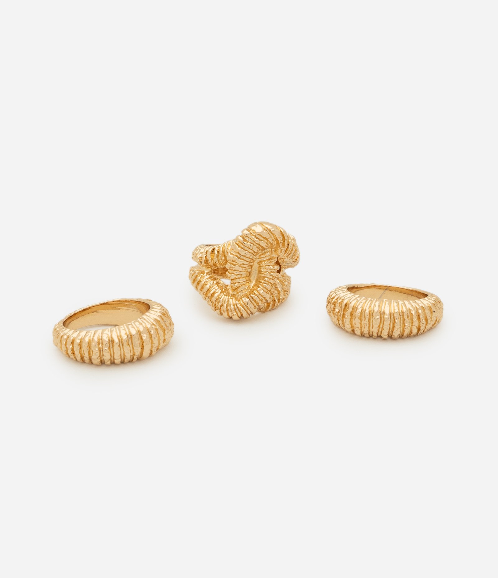 Kit 03 Anéis Robustos Texturizados Dourado 3