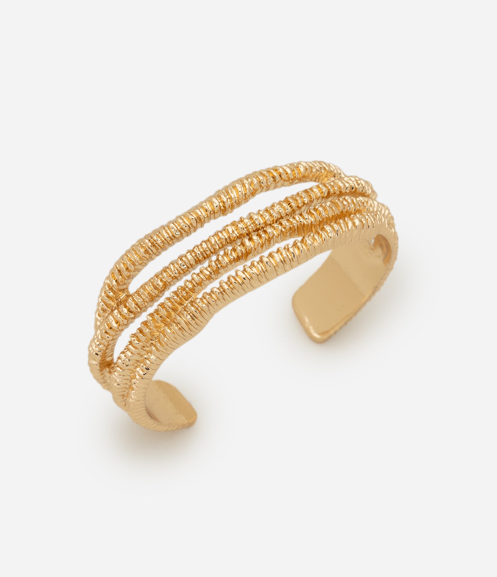 Bracelete em Metal Texturizado com Design Vazado Dourado 2