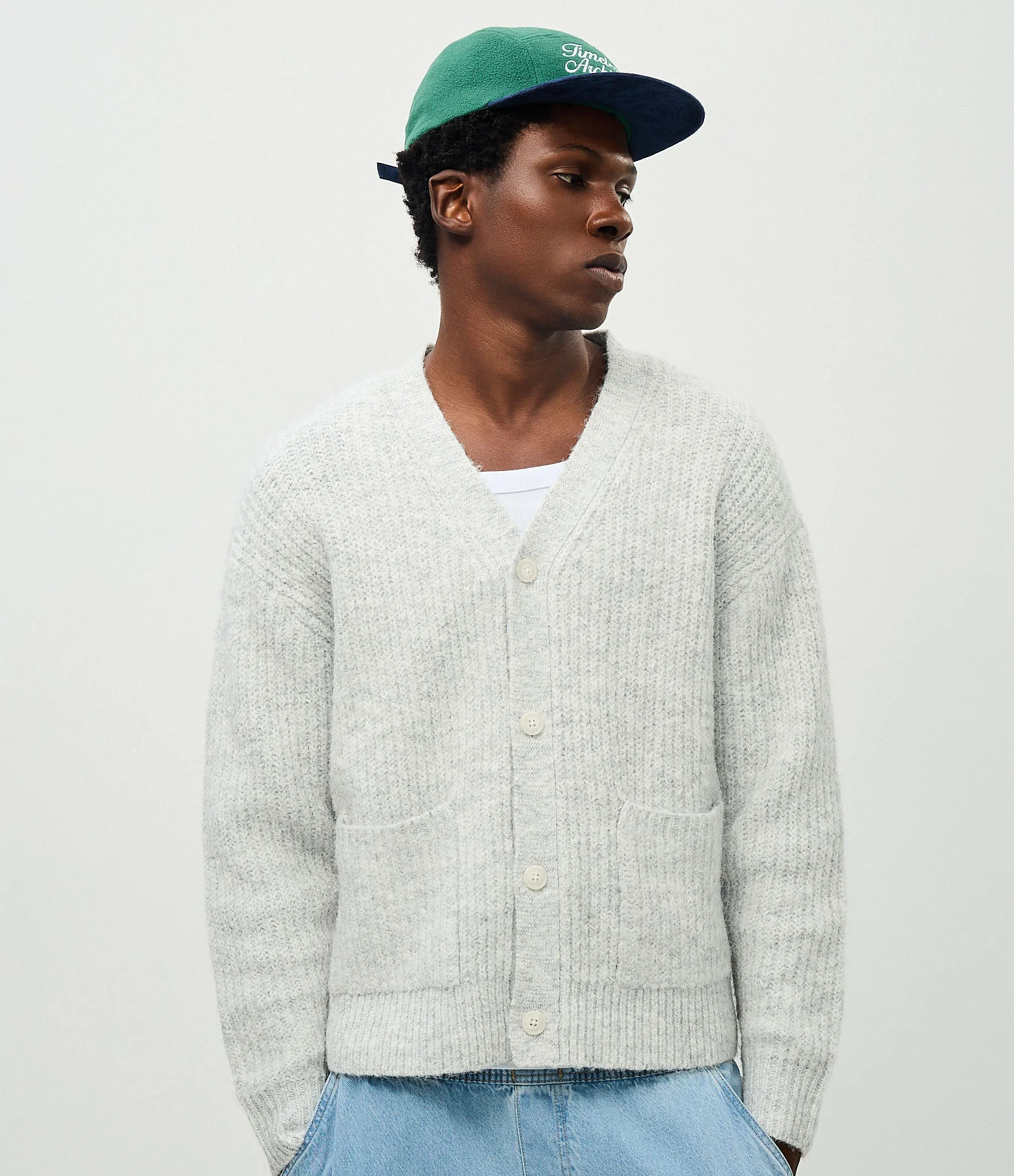 Cardigan Masculino Retilínea Listrado Gradiente Boxy Cinza 1