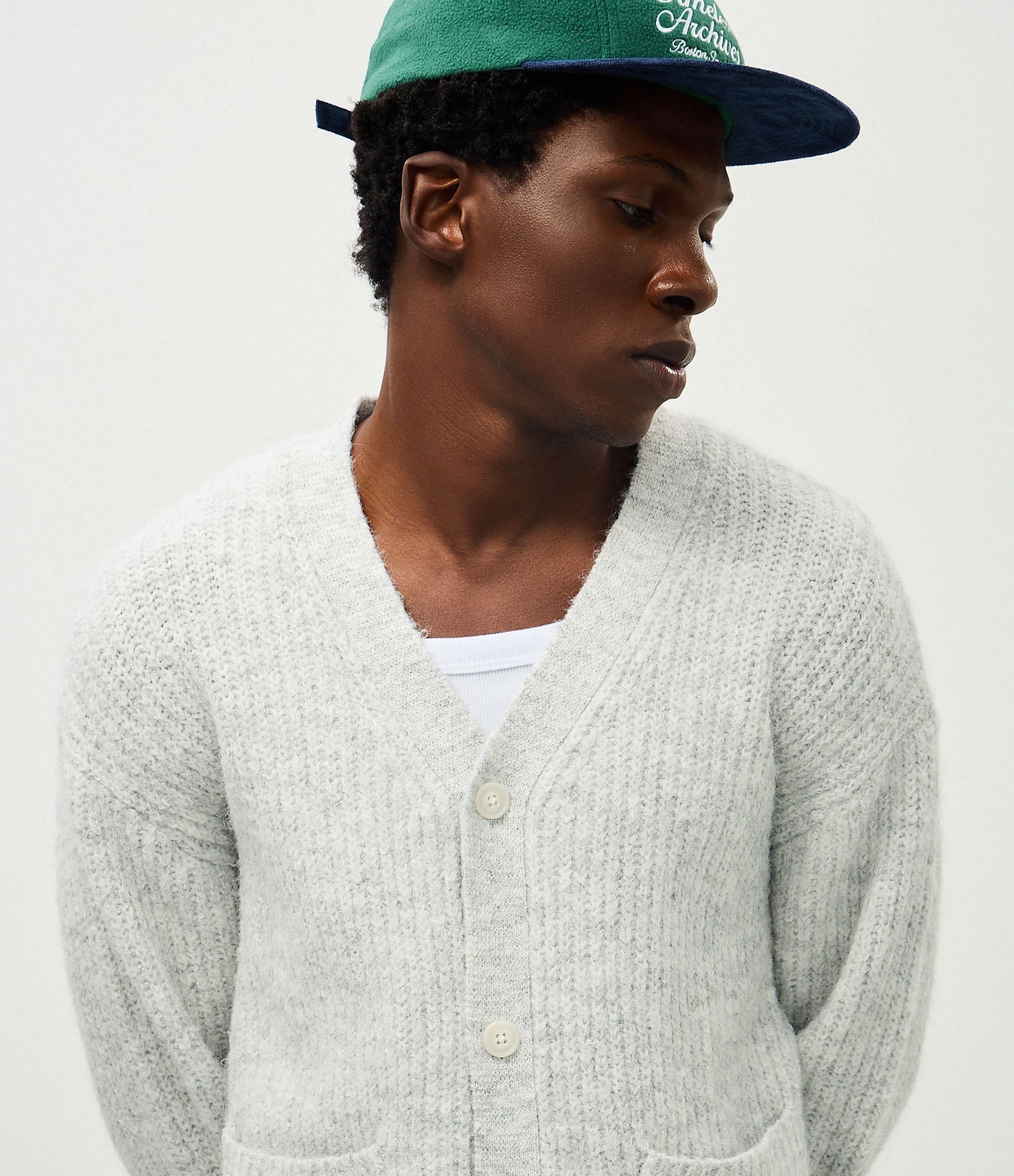 Cardigan Masculino Retilínea Listrado Gradiente Boxy Cinza 3