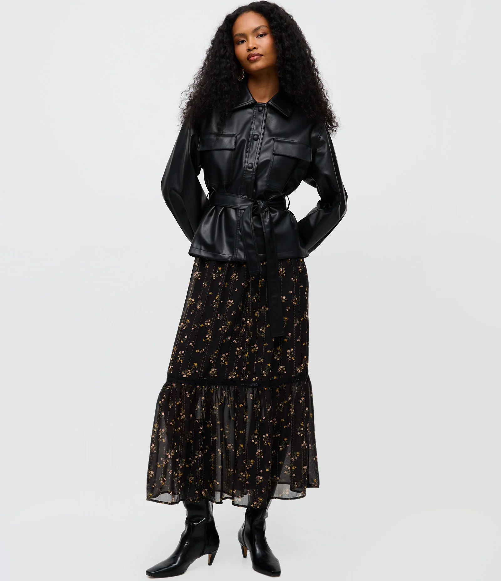 Jaqueta PU Balloon com Cinto e Gola Polo Preto 3