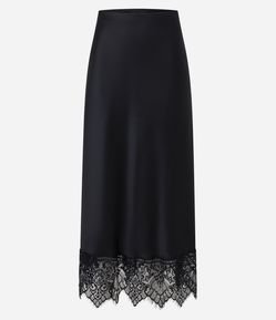 Saia Midi em Cetim com Renda na Barra