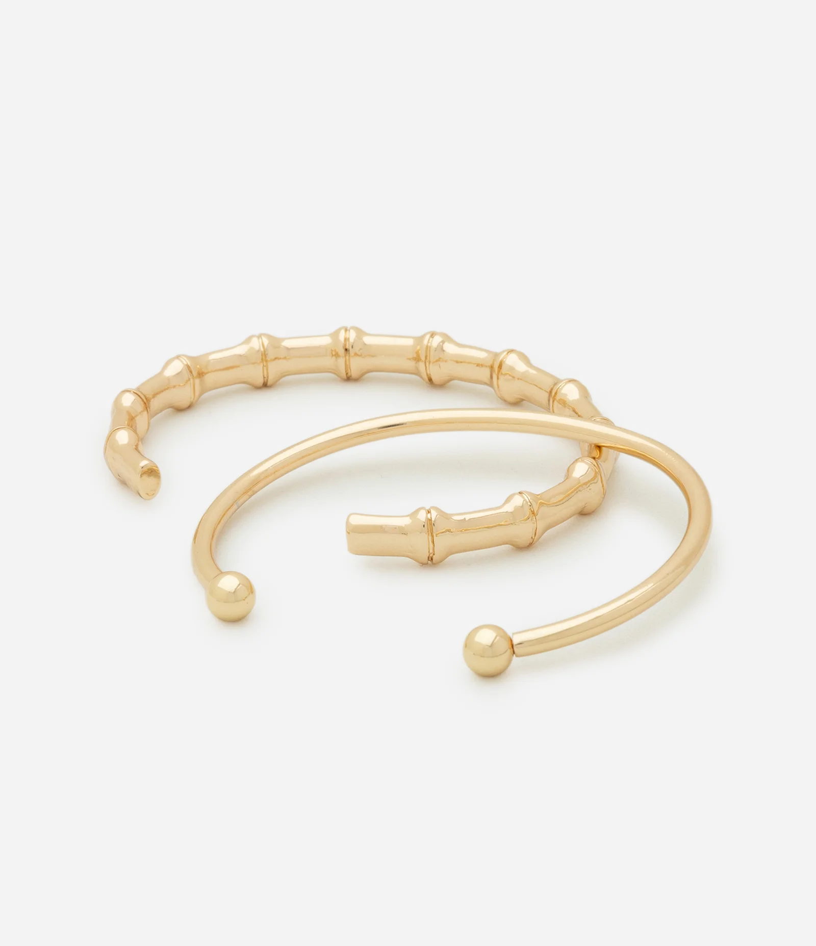 Kit 02 Braceletes Metalizados com Textura Bambu Dourado 2