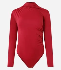 Body em Poliamida com Manga Longa e Franzidos