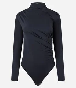 Body em Poliamida com Manga Longa e Franzidos