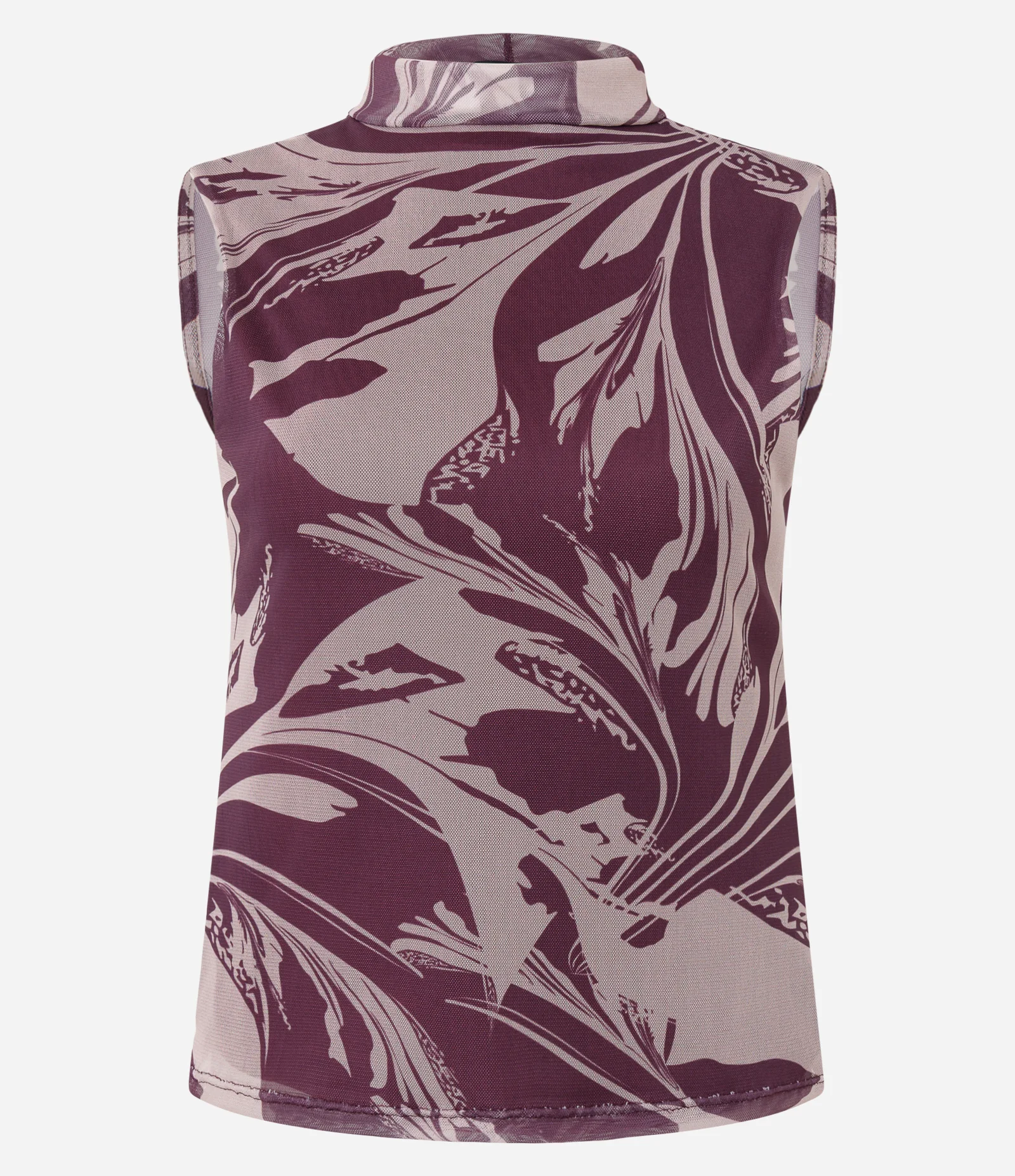 Blusa de Tule com Estampa Abstrata e Gola Média Vinho 5