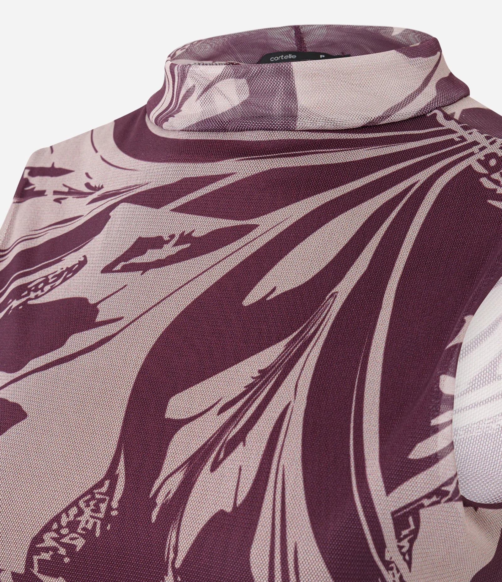 Blusa de Tule com Estampa Abstrata e Gola Média Vinho 6