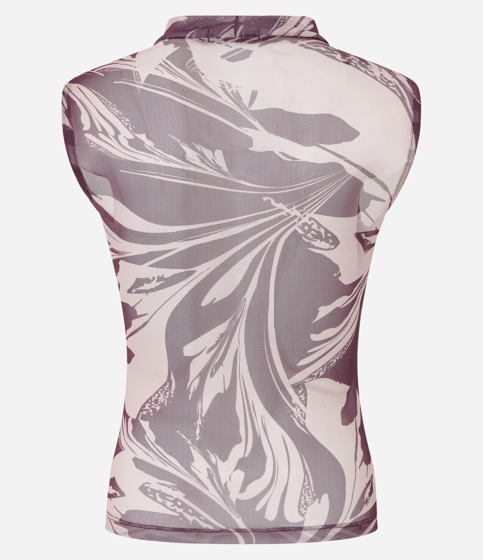 Blusa de Tule com Estampa Abstrata e Gola Média Vinho 7