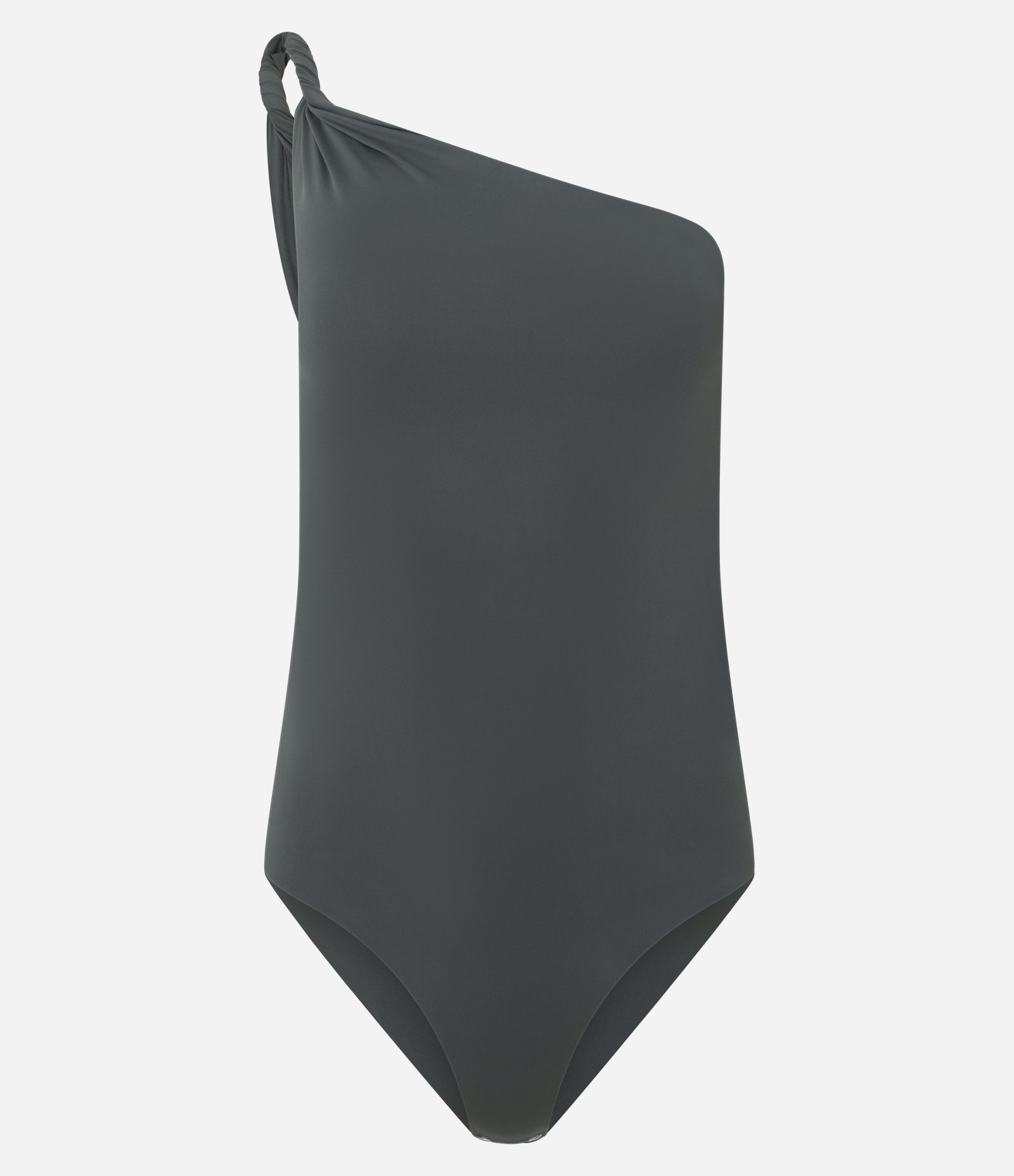 Body em Poliamida com Ombro Torcido Cinza 1