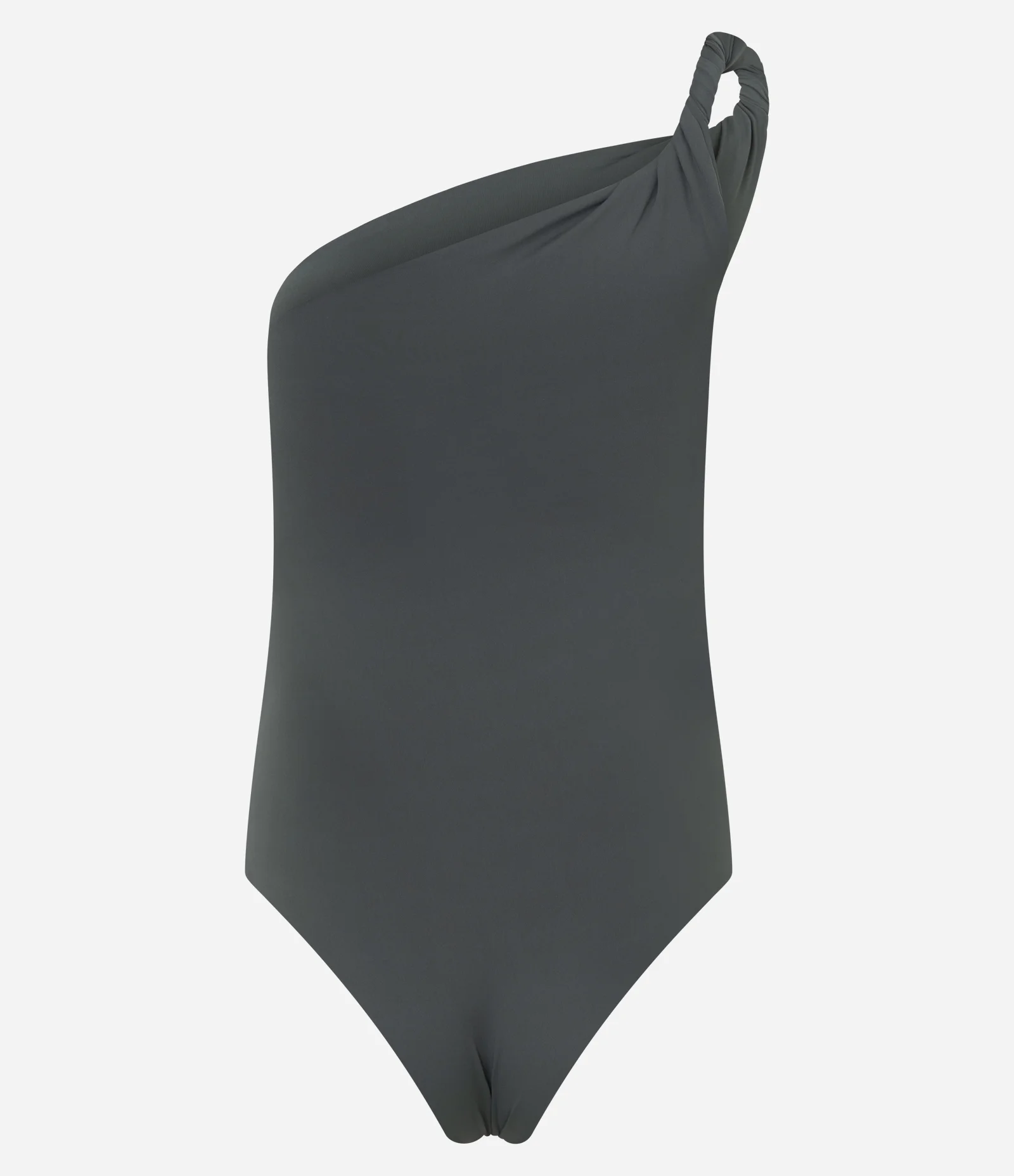 Body em Poliamida com Ombro Torcido Cinza 2