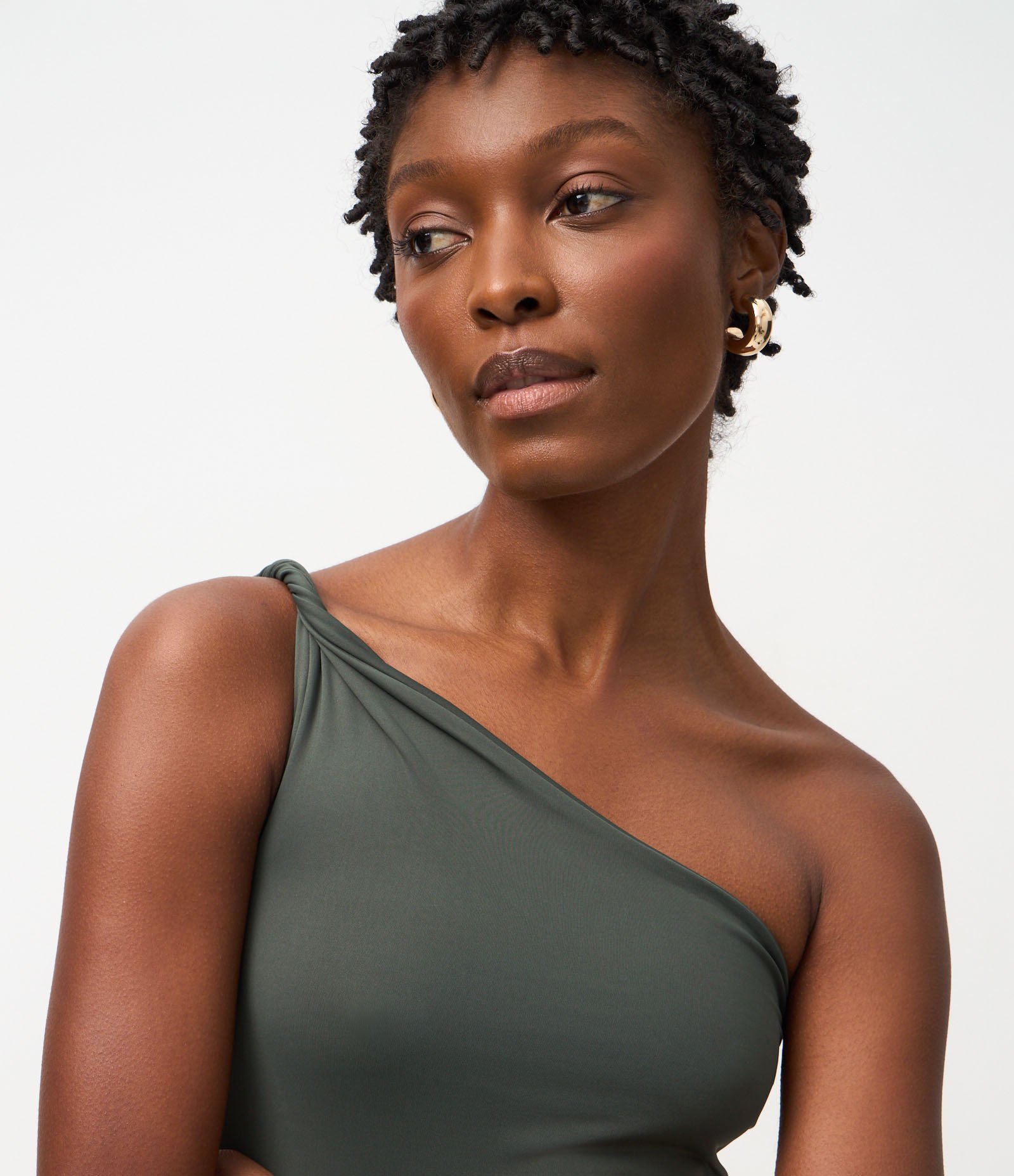 Body em Poliamida com Ombro Torcido Cinza 3