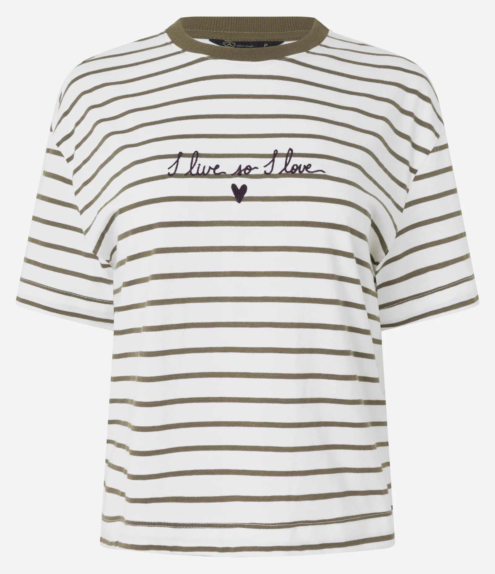 Camiseta Box em Algodão Listrada e Bordado I Live so I Love Off White 1