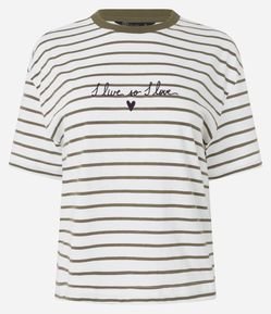 Camiseta Box em Algodão Listrada e Bordado I Live so I Love