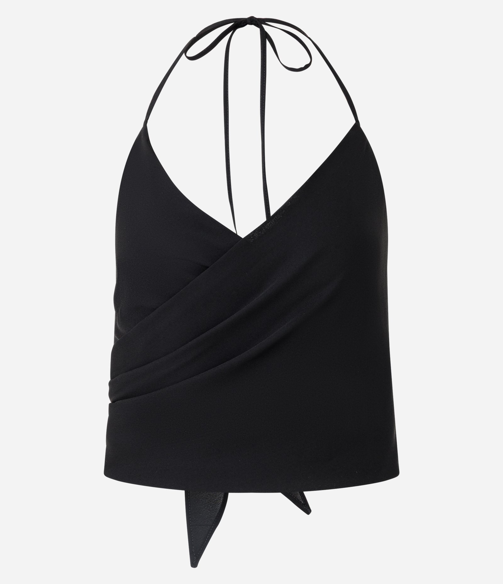 Blusa Frente Única em Chiffon com Decote Transpassado Preto 1