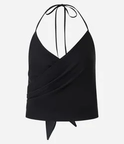 Blusa Frente Única em Chiffon com Decote Transpassado