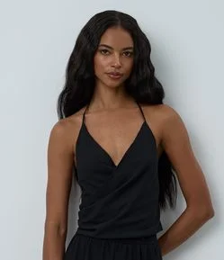 Blusa Frente Única em Chiffon com Decote Transpassado