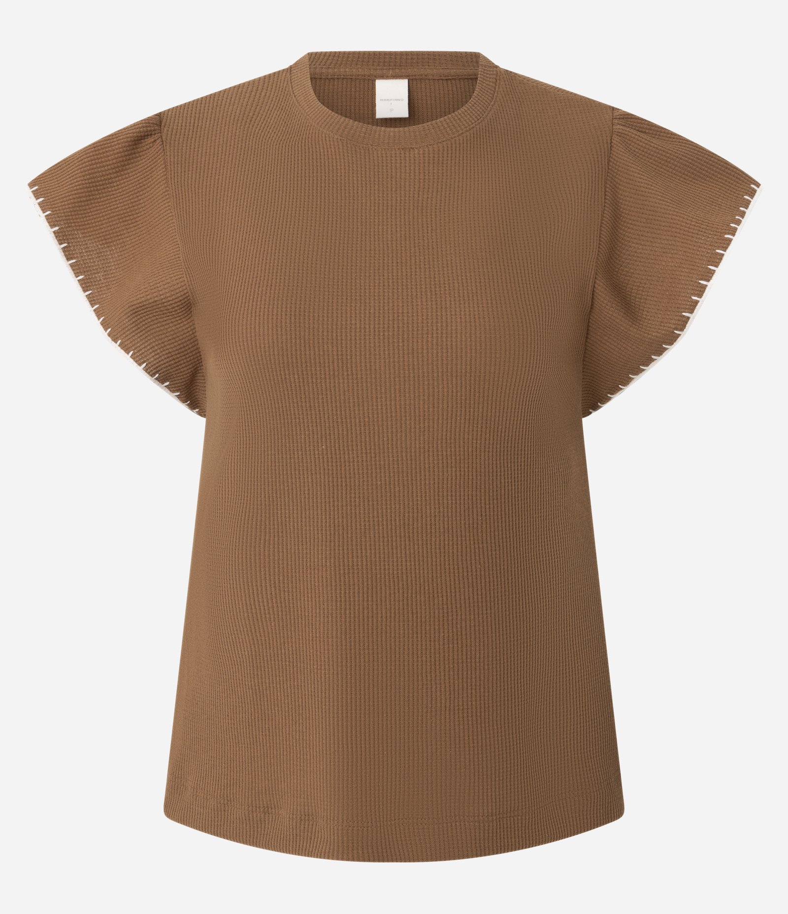 Blusa Manga Curta Texturizada com Bordado nas Mangas Marrom 5