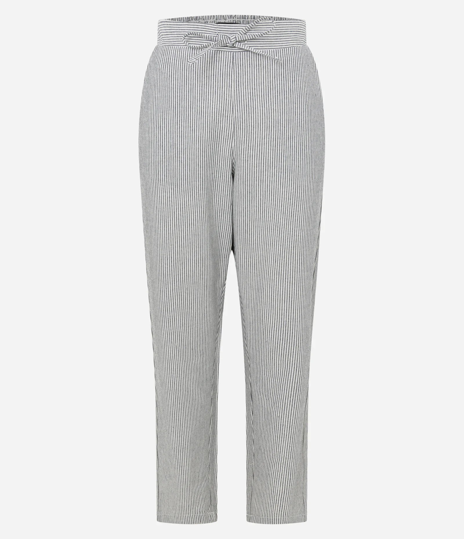 Calça Cenoura Listrada em Sarja Com Cintura Alta Cinza 1