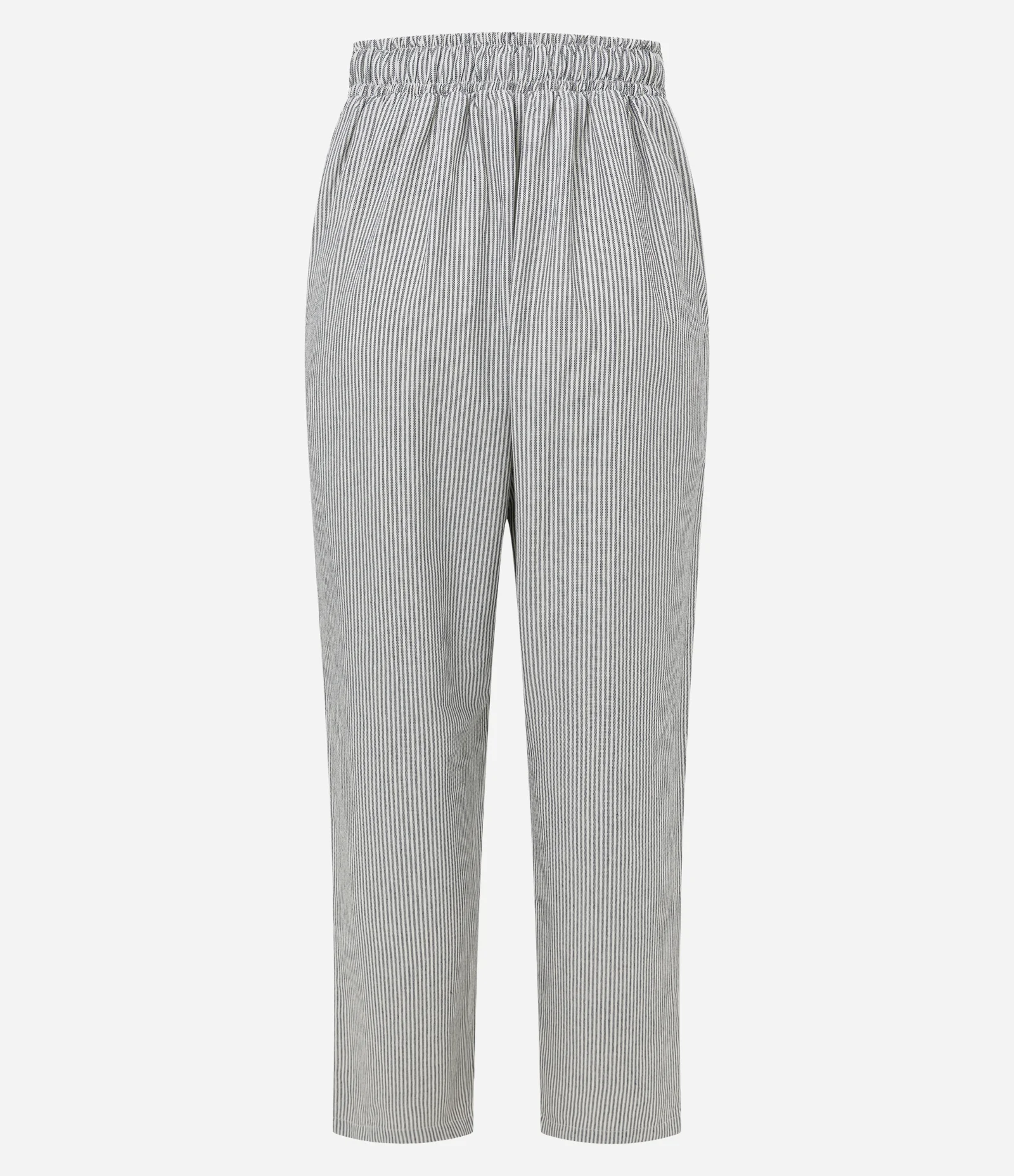 Calça Cenoura Listrada em Sarja Com Cintura Alta Cinza 2